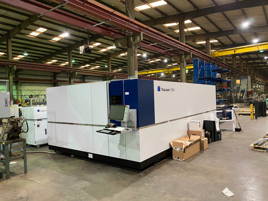 Metro's new Trumpf 10k fiber laser used in the production of custom membrane bar, wall boxes, and custom parts.